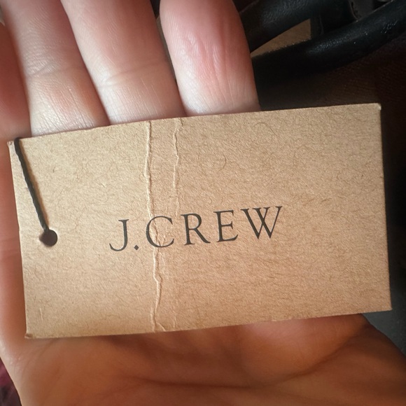 NWT J. Crew Cream & Black Genuine Leather Tote Satchel w/ Accessory Pouch - Picture 16 of 17